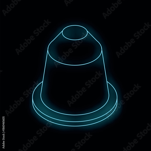 Neon blue glowing coffee pod symbolizing quick and easy beverage preparation in modern times