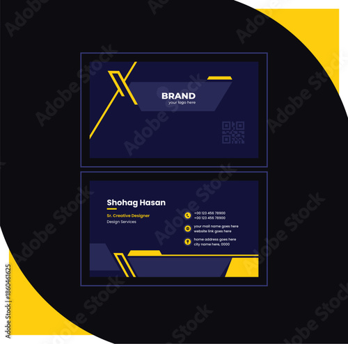 Modern business card design in professional style yellow and black theme