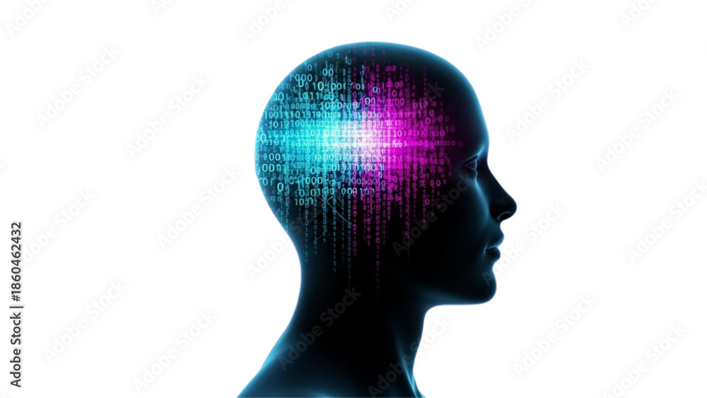 Obraz premium Digital Brain Concept Artificial Intelligence and Human Mind Interconnection