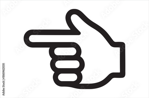 A simple black and white illustration of a hand pointing to the right