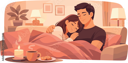 Cozy Romantic Illustration. Clean modern illustration conveying cozy romance through warmth, closeness, and peaceful intimacy,