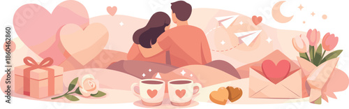 Pastel Valentine Serenity. Clean modern Valentine illustration expressing love through pastel tones, softness, and visual serenity