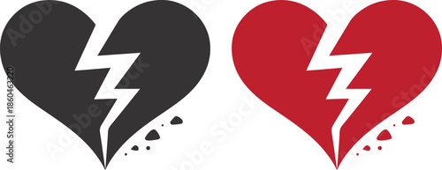 Broken Heart Icon, Love Breakup and Emotional Pain Symbol