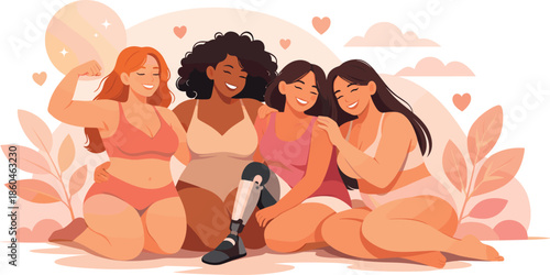 Body Positivity Illustration. Clean modern illustration conveying body positivity through confidence, inclusivity, and emotional
