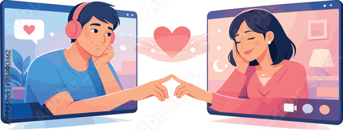 Digital Connection. Clean modern illustration conveying video call vibes through digital closeness, warmth, and emotional