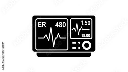 Medical monitor displaying heart rate and vital signs on screen in a clinical setting