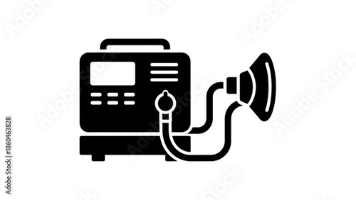 A defibrillator device illustration on a plain white background viewed from the front