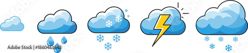Weather Cloud Icons Set With Rain Snow And Thunder Storm Cartoon Vector Illustration Isolated On White