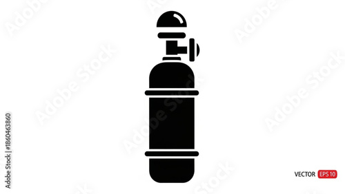 A lone oxygen tank stands upright against a plain white background viewed from the side