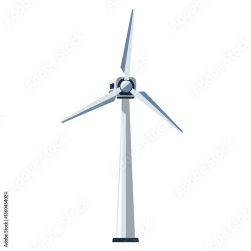 A minimalist wind turbine on a white backdrop, generating clean power