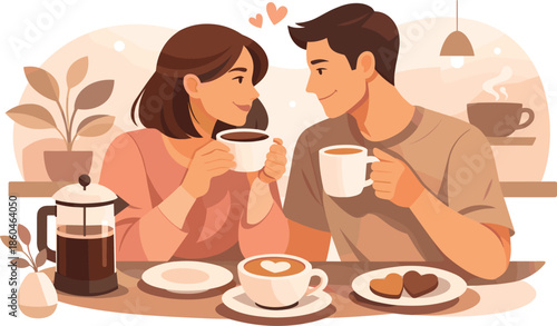 Coffee Love Illustration. Clean modern illustration conveying coffee love vibes through shared drinks, warm interaction, and