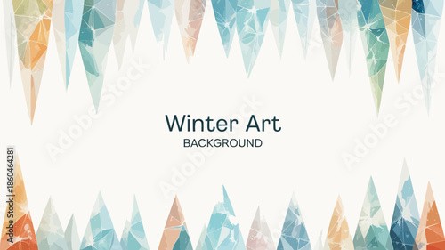 Vibrant winter art background with colorful icy geometric shapes