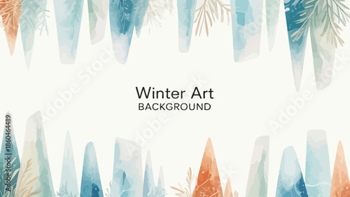 Vibrant winter art background with icy crystal and leaf designs