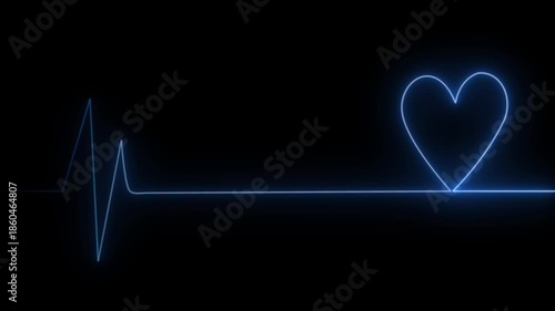 Neon red heart rate pulse line with glowing EKG heart animation