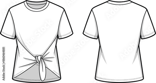 Front and back view tied knot t shirt vector illustration fashion mockup isolated white background apparel design template for branding