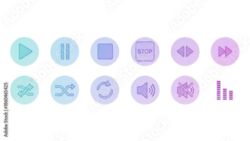 Pastel Media Player Control Icons Set for Modern Digital UI and UX Designs