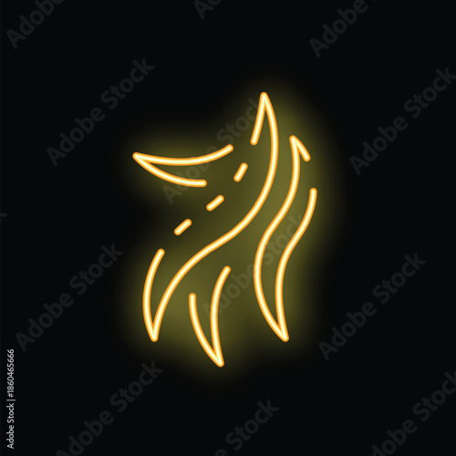 Bright yellow neon sign depicting seaweed glowing on black background