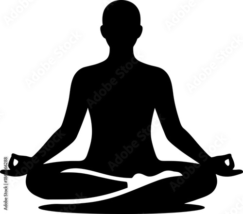 Man in lotus position meditating and practicing yoga. Relax, calm, spiritual, health, wellness, zen concept. Modern flat style vector icon