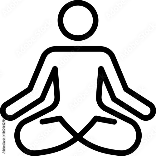 Person meditating in lotus pose with crossed leg contour. Relaxation, concentration, mindfulness symbol. Yoga pilates concept. Vector icon for app, web design