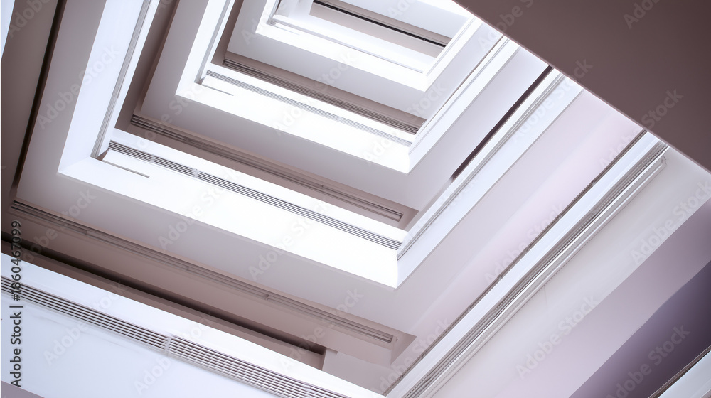 Obraz premium Minimalist white architectural space with clean geometric lines and subtle shadow interplay, real-estate listings.