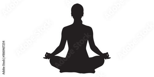Set of female yoga meditation silhouettes isolated on white background, calm mindfulness poses collection for wellness and spiritual design