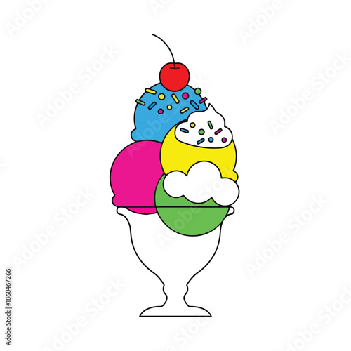 Colorful Ice Cream Sundae with Cherry on Top.