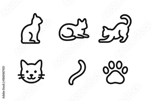 Line Style Pet Icons. Line style icons of Domestic Pets: small pet silhouette, relaxed pet shape, playful stance, friendly face,