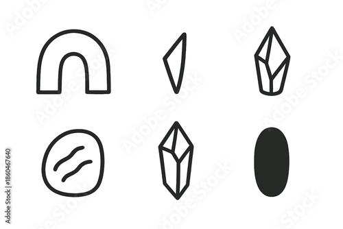 Underground Line Icons. Line style icons of Underground Shapes: uneven arch, tiny shard, curved tunnel, soft stone mark, pointed