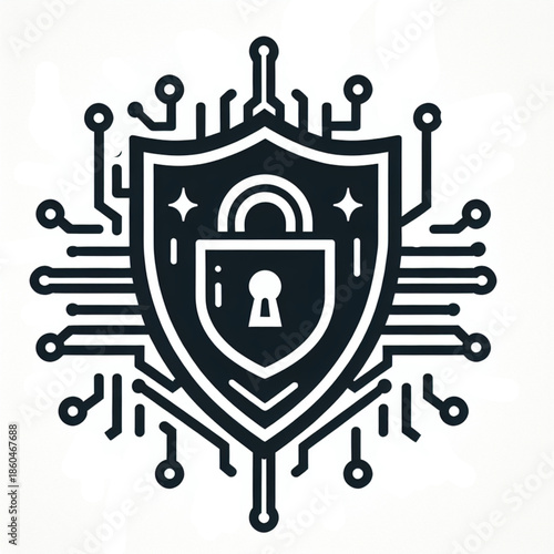 Digital Fortress: An emblem of robust cyber security, showcasing a shield fortified with advanced circuit board patterns, and an integrated padlock symbol.