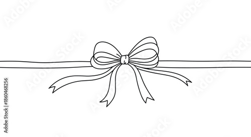 Simple and elegant horizontal thin ribbon tied into a delicate bow in a minimalist line art style on a plain white background.