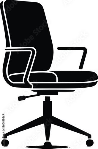 A simple black silhouette of an office chair with a five star base