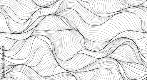 Abstract wave pattern composed of intricate black and white flowing lines creating a dynamic and fluid texture suitable for modern backgrounds.