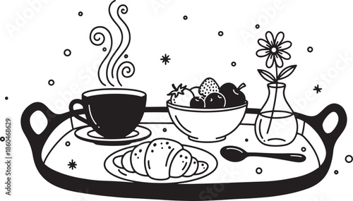 Breakfast Tray with Coffee and Fruit