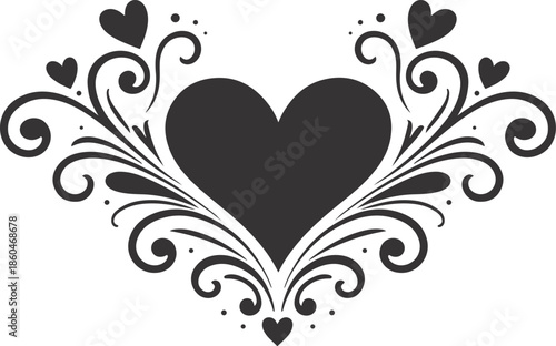 Ornamental Heart Flourish Design, Elegant Romantic Love Symbol