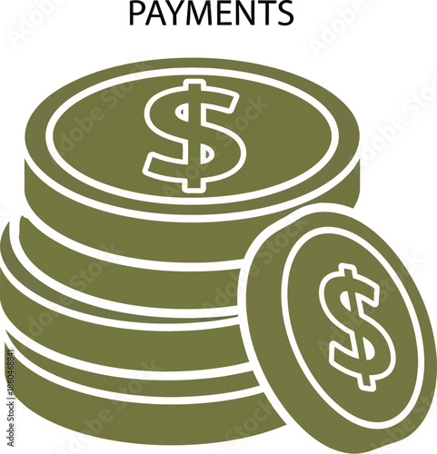 Stack of green coins with dollar sign and payments