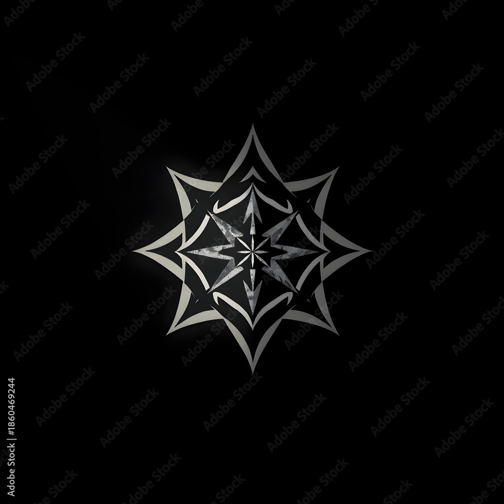 Obraz premium A sharp, geometric white symbol placed on a black background, giving a mysterious, futuristic and emblem-like appearance. 