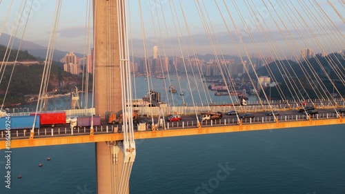 Ting Kau Bridge Traffic Golden Hour Aerial Hong Kong