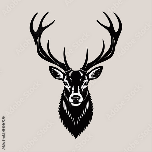 Stately Deer Head with Large Antlers Illustration.