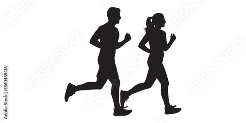 Running and walking people silhouettes isolated on white background, Vector,Running and walking people silhouettes isolated on white background, Vector