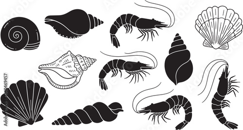 Seashells and Shrimp Silhouettes