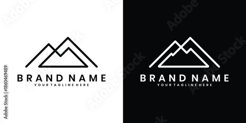 Minimalist mountain peak logo line art style