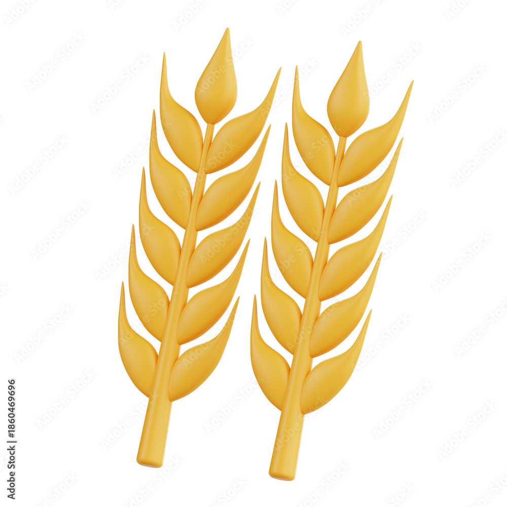 Naklejka premium 3D illustration of golden wheat stalks representing carbohydrates and agriculture icon
