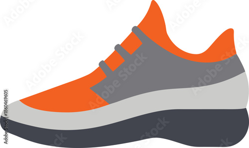 Grey And Orange Athletic Shoe Side Profile on Transparent Background