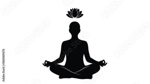 Yoga Lotus Pose Silhouette with Lotus Flower Icon