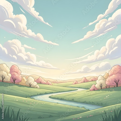 Spring Pastel Landscape Illustration