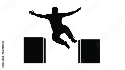 Parkour athlete jumping between blocks vector