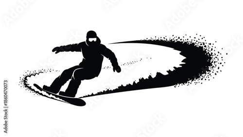 Snowboarder carving on snow silhouette vector illustration