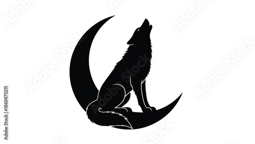 Wolf howling at moon silhouette vector illustration