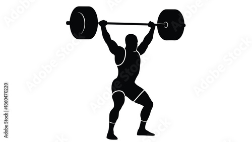 Weightlifter silhouette lifting barbell overhead vector
