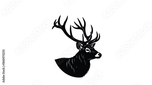 Deer stag head with antlers silhouette vector
